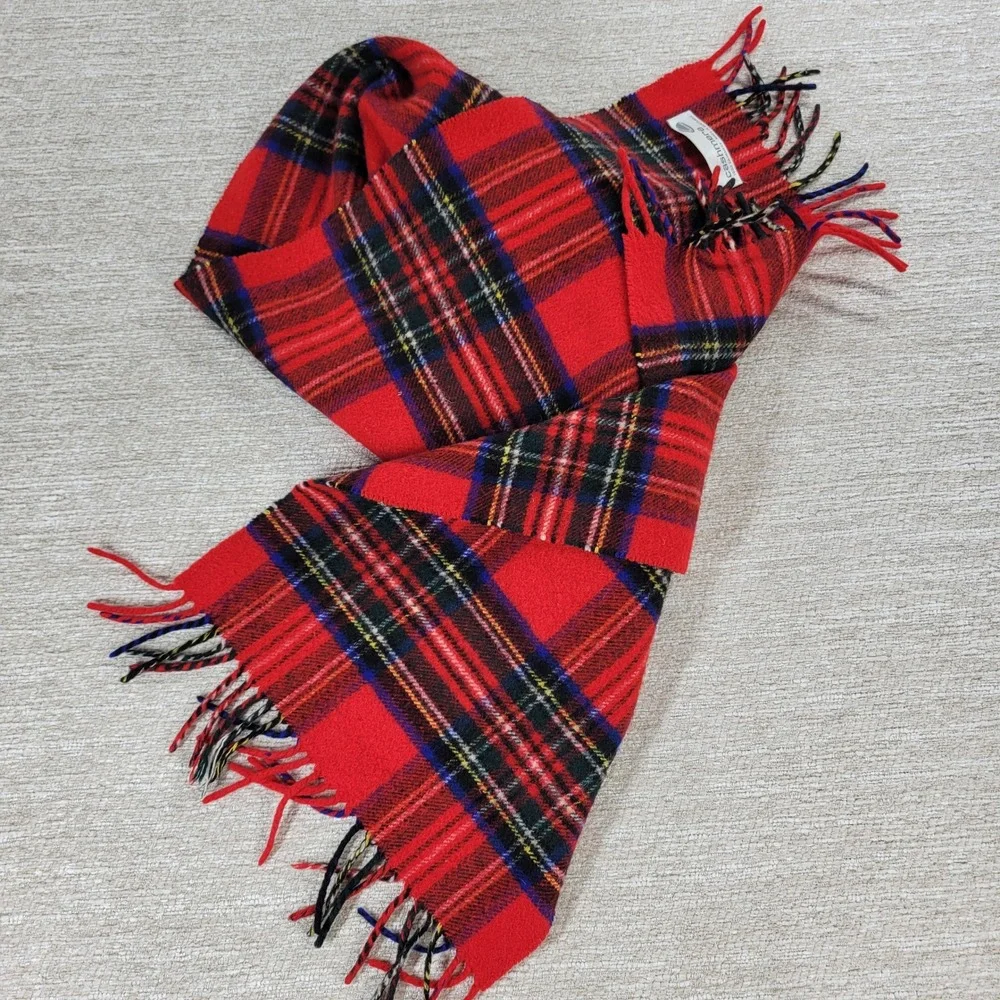 Cashmere Royal Stewart Tartan Plaid Fringe Scarf Unisex Red Warm Luxury Fashion